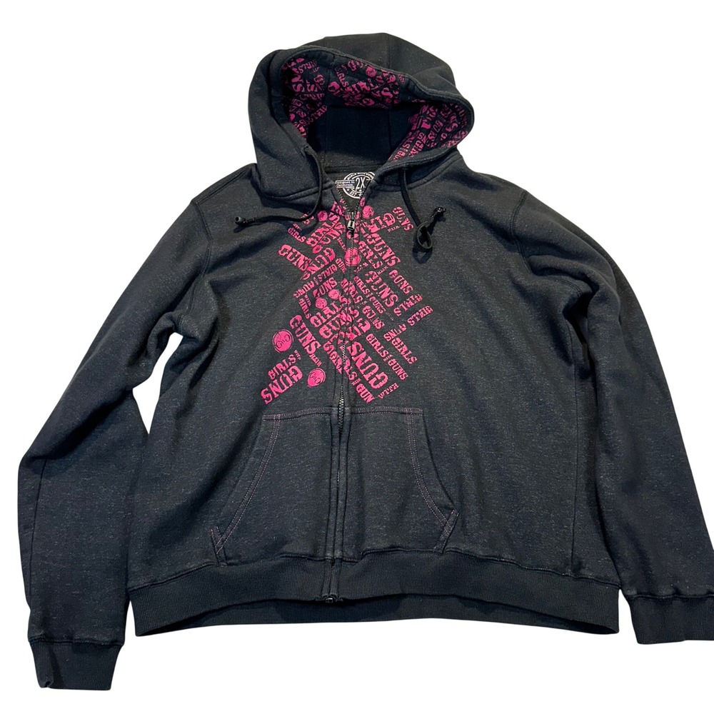 Girls With Guns Zip Hoodie Women 2X Black Pink Graphic Streetwear Gorpcore